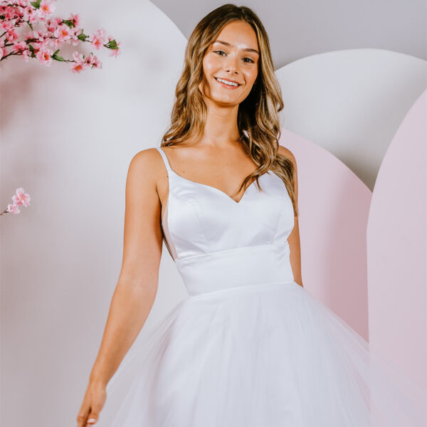 strappy satin debutante gown