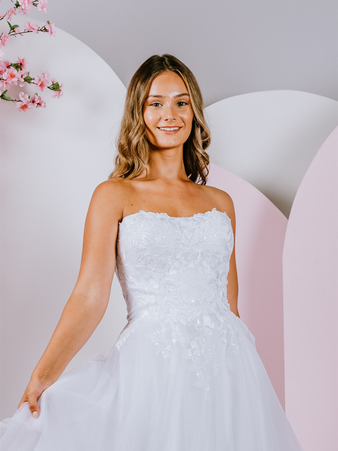 straight neckline Debutante Gown